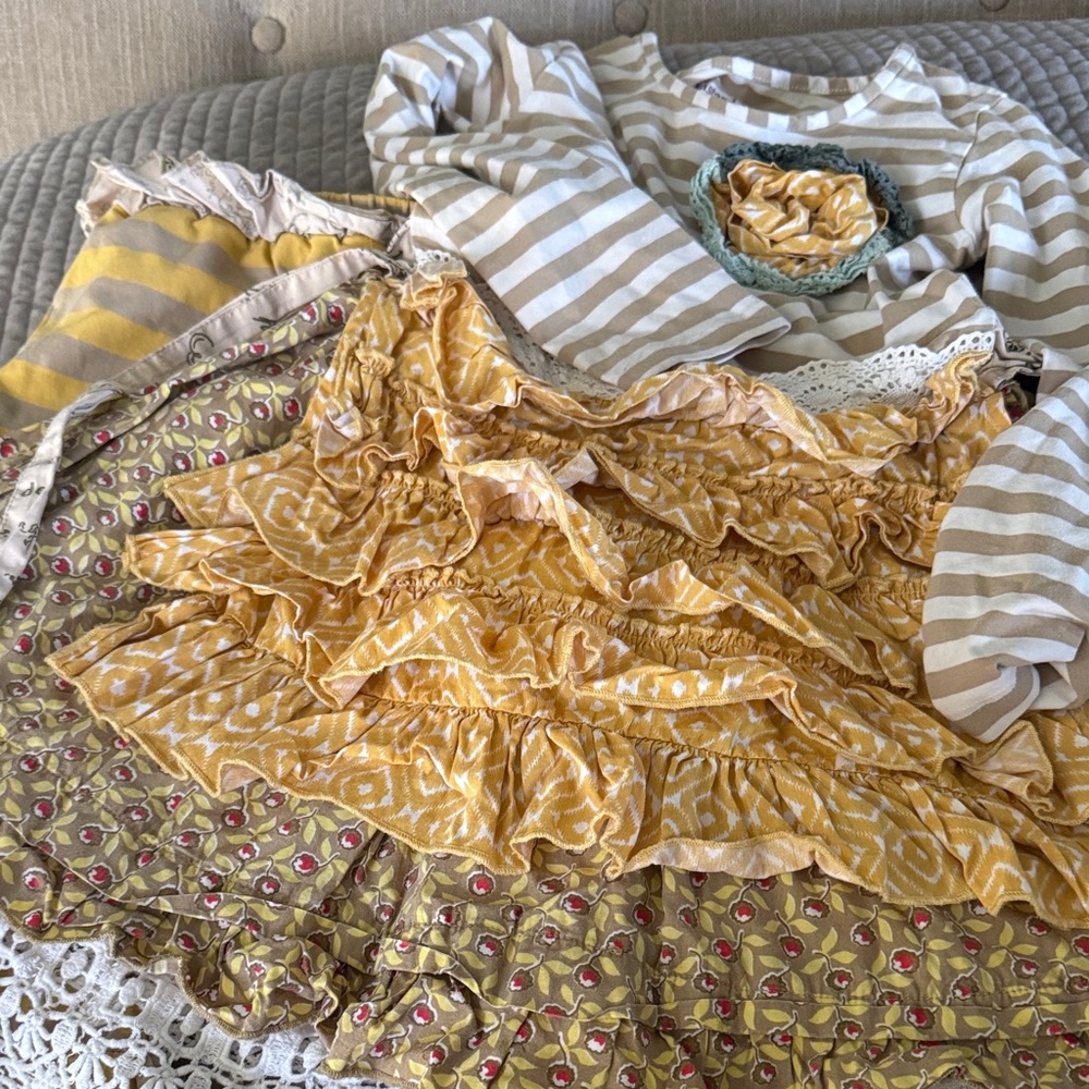 Mustard Pie Striped and Patterned Yellow Dress Set. Size 5